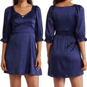 Collective Concepts Zebra Jacquard Mini Dress Satin Blue M